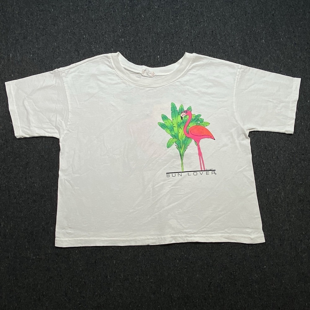 VTG 1990 Florida Pink Flamingo Sunglasses Beach White Crop Top One Size Fits All